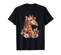 Mystische Giraffe mit Blumen und Kristallen T-Shirt