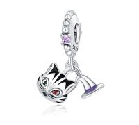 Mystische Katze Anhänger Charm, 925 Sterling Silber Charm Armband Zubehör, kompatibel mit Pandora Armband Halskette