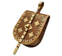 Mythrojan Birka Ledertasche mit massiven Messingverzierungen, ideal für Wikinger-Reenactment, LARP, Braun, Birka Ledertasche Tarsoly mit massiven Messingverzierungen