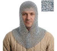 Mythrojan Kettenmail-Coif Mittelalter Ritter Renaissance Rüstung Kette Post Hood Viking LARP 16 Gauge - Silber - Large