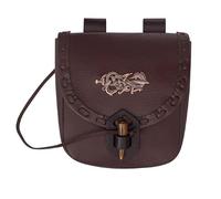 Mythrojan Leder Gürteltasche Mittelalter Original Ledertasche Kostüm Zubehör Beutel Wikinger Gürtel Münztasche, Braune Bronze-Dekoration, 8" x 7", Ledertasche
