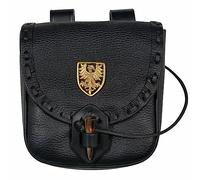 Mythrojan Ledergürteltasche Mittelalterliche echte Ledertasche mit Raben-Dekoration Zubehörtasche Wikinger-Münzbeutel Renaissance-Tasche für Larp Fantasy Events, Ren Faire, Halloween - Schwarz