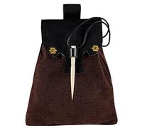 Mythrojan Mittelalter Kleine Leder Gürteltasche LARP Renaissance Gürteltasche, Braun & Schwarz, 7" X 7"