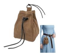Mythrojan Mittelalterliche Gürteltasche mit Kordelzug, Mittelalterliche Wildledertasche, Renaissance-Taillen-Geldbörse, LARP, Cosplay, Kostüm, Zubehör, Schmuck, Münztasche, Braun, 16,5 x 11,4 cm