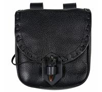 Mythrojan Wikinger Leder Gürteltasche Mittelalter Renaissance Kostüm Accessoires LARP Hüfttasche Cosplay Münzbörse Antik Vintage Münztasche, Schwarz, 8”×7” (20.3cm×17.5cm), Schwarze Ledertasche