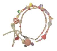 MYYCYCV Halskette Anhänger Sommer Dopamin Schleife rotes Herz süße bunte Perlenkette für Frauen Geschenk