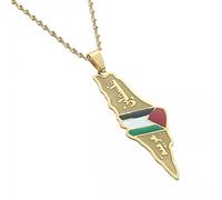 MZMZFFL Halskette Emaille Gold Farbe Arabisch Hebräisch Israel Palästina Karte Flagge Anhänger Halsketten für Damen Geschenke Israelischer Schmuck