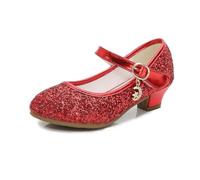 MZPOZB Glitzer Kinder Tanzschuhe Mädchen High Heels Kinder Lederschuhe Mädchen Hochzeit Prinzessin Lederschuhe Rote Pailletten Student Tanzschuhe Mädchen Sandalen Glänzend Glitzernd Schuhe(Red,33)