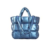 MZPOZB Puffer-Tragetasche Plaid Gepolsterte Einkaufstasche Designer Weiche Puffy Frauen Handtaschen Luxus Nylon Unten Baumwolle Schulter Taschen Warme Winter Weibliche Geldbörse Puffy Tote Bag(Blue)