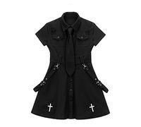 N/A/A Gothic Kleid Punk Gothic Harajuku Sommer Schwarz Minikleid Shirt Frauen 2021 Kurzarm Emo Kleidung Mall Goth Zubehör (Schwarz und Krawatte, M)