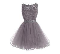 N/ C SAYNO Damen Applikationen Ballkleider Kurz Homecoming Party Cocktailkleid A Linie Tüll, grau, 44