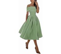 N/ C SAYNO Damen Partykleid, kurz, schulterfrei, knielang, Brautjungfernkleid, Abendkleid, graugrün, 34