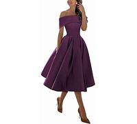 N/ C SAYNO Damen Partykleider Kurz Schulterfrei Knielang Brautjungfer Abendkleid, violett, 34