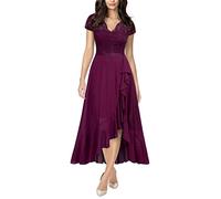 N/ C SAYNO Damen V-Ausschnitt Elegant Spitze Rüschen Brautjungfer Maxikleid, burgunderfarben, 46