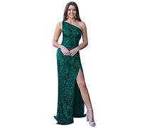 N/ C SAYNO Eine Schulter Pailletten Ballkleider 2022 Lange Meerjungfrau Formale Abendkleider Sparkly Glitter Sexy Partykleid mit Schlitz, smaragdgrün, 42