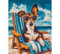 N.LANSHAN 11CT Diy Embroidery Kit Hunde Am Cartoon-Strand Kreuzstich-Ornament-Set Für Erwachsene Und Anfänger, Stickset Mit Zählmuster, Heimdekoration 60x80cm