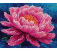 N.LANSHAN 11CT Diy Kreuzstich Set Rosa Pfingstrose Kreuzstich Stickpackungen Vorgedruckt Erwachsene Anfänger Diy Stickpackung Set Sticken Kit 60x80cm