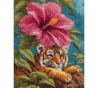 N.LANSHAN 11CT Diy Kreuzstich Set Vorgedruckt Tiger，Tiere Und Blumen Stickvorlagen Wasserlöslich Kreuzstich Stickpackung Sticken Stickbild Set Für Erwachsene Anfänger 60x80cm