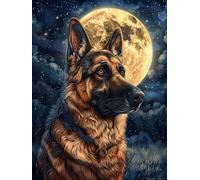 N.LANSHAN 11Ct Diy Stickbilder Erwachsene Deutscher Schäferhund Tier Embroidery Kit Fantasie Mondkreuzstich Stickpackungen Vorgedruckt Bilder Erwachsene Anfanger Diy Raumdekoration 30x40cm