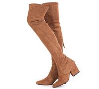 N.N.G Overknee-Stiefel für Damen, oberschenkelhoch, Wildleder, Block, Winter, niedrig, oberhalb flach, lang, OTK-Komfort, spitzer Zehenbereich, Brauner Absatz: 7,6 cm, 40.5 EU