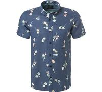 N.Z.A. Kurzarmhemd Herren Slim Fit Kurzarm Baumwolle-Leinen blau, XXL