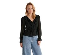 NA-KD Damen Chiffonbluse mit Rüschen, V-Ausschnitt, Schwarz, 40
