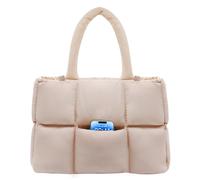 NAARIIAN Große Puffer-Geldbörse für Damen, Puffy Tote Bags, leicht, handgefertigt, Nylon, gewebte Schulterhandtasche, Beige, Large