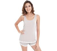 NACHILA Schlafanzug für Damen, Viskose aus Bambus, geripptes Racerback-Tanktop und Shorts, Pyjama-Set, ärmellos, Schlaf-Cami-Pyjama, B-light Grey, XXL