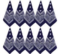 NACHLYNN 10 Stück Paisley-Bandanas, verschiedene Bandanas, Cowboy-Stirnbänder aus Polyester, quadratischer Schal, Kopfbedeckung (10, Navy blau)