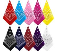 NACHLYNN 10 Stück Paisley-Bandanas, verschiedene Bandanas, Cowboy-Stirnbänder aus Polyester, quadratischer Schal, Kopfbedeckung (10, Regenbogenfarbe)