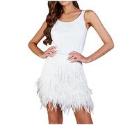 Nachtclub Pailletten Kleid Damen Sexy Perlen Fransen Performance Kostümsets Neckholder Weste + Minirock Club Anzug Rave Party Dance Funkelnde Festivalkleidung Boho Hüftschal Quasten Bauch Minirock
