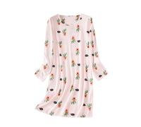 Nachthemd äRmellos Damen Damen Langarm Nachthemden Schlafshirts Süßes Pyjama Kleid Lässige Nachtwäsche Bedruckte Nachthemden T-Shirt Kleid Schlaf Tshirt Damen (Pink, L)