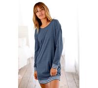 Nachthemd ARIZONA, Damen, Gr. 44/46, N-Gr, blau, Jersey, Obermaterial: 60% Baumwolle, 40% Polyester, meliert, Basic, bequem ca. Mitte Oberschenkel, Rundhals, Bündchen, Kleider Nachthemd, mit gestreift