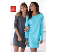 Nachthemd ARIZONA, Damen, Gr. 52/54, N-Gr, bunt (türkis, grau), Single Jersey, Obermaterial: 60% Baumwolle, 40% Polyester, bequem kurz, Rundhals, Bündchen, Kleider Nachthemd, in melierter Optik (36743