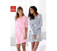 Nachthemd ARIZONA, Damen, Gr. 56/58, N-Gr, grau (rosa, grau), Single Jersey, Graumeliert (Obermaterial): 90% Baumwolle, 10% Polyester. Obermaterial: 60% Baumwolle, 40% Polyester, bequem kurz, Rundhals