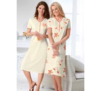 Nachthemd ASCAFA "Kurzarm-Nachthemden", Damen, Gr. 36/38, Normalgrößen, gelb (vanille, vanille, bedruckt), 100% Baumwolle, bedruckt, geblümt, gemustert, unifarben, Kleider Nachthemd (600737-36) vanill