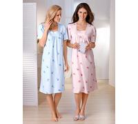 Nachthemd ASCAFA "Kurzarm-Nachthemden", Damen, Gr. 44/46, Kurz, bunt (rosé, bleu), 100% Baumwolle, geblümt, gemustert, Kleider Nachthemd (490570-44) rosé, bleu