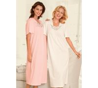 Nachthemd ASCAFA "Kurzarm-Nachthemden", Damen, Gr. 44/46, Kurz, orange (apricot, champagner), 100% Baumwolle, unifarben, Kleider Nachthemd (446541-44) apricot, champagner