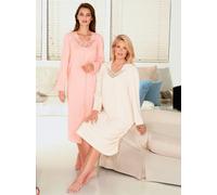 Nachthemd ASCAFA "Kurzarm-Nachthemden", Damen, Gr. 44/46, Lang, orange (apricot, champagner), 100% Baumwolle, unifarben, Kleider Nachthemd (446086-44) apricot, champagner