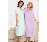 Nachthemd ASCAFA "Kurzarm-Nachthemden", Damen, Gr. 48/50, Kurz, bunt (flieder, mint), 100% Baumwolle, unifarben, Kleider Nachthemd (423913-48) flieder, mint
