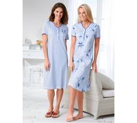 Nachthemd ASCAFA "Kurzarm-Nachthemden", Damen, Gr. 52/54, Normalgrößen, blau (blau, blau, bedruckt), 100% Baumwolle, bedruckt, geblümt, gemustert, unifarben, Kleider Nachthemd (300919-52) blau, blau, 