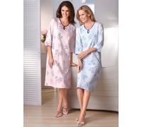 Nachthemd ASCAFA "Nachthemden", Damen, Gr. 40/42, Normalgrößen, bunt (bleu, rosé), 100% Baumwolle, geblümt, gemustert, Kleider Nachthemd (134045-40) bleu, rosé