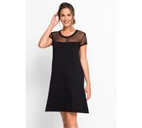 Nachthemd BONPRIX, Damen, Gr. 36/38 (S), N-Gr, schwarz, Jersey, Obermaterial: 100% Baumwolle. Spitze: 82% Polyamid, 18% Elasthan, unifarben, Basic knieumspielend, Rundhals, Kleider Nachthemd, mit Mesh