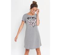 Nachthemd BONPRIX, Damen, Gr. 48/50 (XL), N-Gr, grau meliert, puderrosa bedruckt, Jersey, Obermaterial: 70% Baumwolle, 30% Viskose, bedruckt, meliert, unifarben, ausgestellt ca. Mitte Oberschenkel, Ru