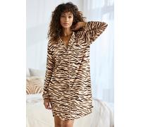 Nachthemd BUFFALO, Damen, Gr. 40/42, N-Gr, beige (getigert), Single Jersey, Obermaterial: 95% Viskose, 5% Elasthan, kontrastfarbene Details, loose fit kurz, V-Ausschnitt, eingesetzt Manschette, Kleide