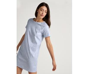 Nachthemd CALIDA "Favourites Sleep", Damen, Gr. S (40/42), N-Gr, blau (harmony blau), Interlock, Obermaterial: 100% Baumwolle, gemustert, bequem kniefrei, Rundhals, Kleider Nachthemd, Pure Cotton, Int