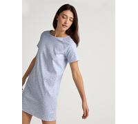 Nachthemd CALIDA "Favourites Sleep", Damen, Gr. XS (36/38), N-Gr, blau (harmony blau), Interlock, Obermaterial: 100% Baumwolle, gemustert, bequem kniefrei, Rundhals, Kleider Nachthemd, Pure Cotton, In