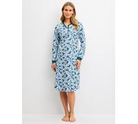 Nachthemd CALIDA "Midnight Flowers", Damen, Gr. L (48/50), N-Gr, blau (schwarz petrol), Interlock, Obermaterial: 100% Baumwolle, Kleider Nachthemd (47915104-L) schwarz petrol