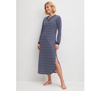 Nachthemd CALIDA "Midnight Hearts", Damen, Gr. XS (36/38), N-Gr, peacoat blau, Interlock, Obermaterial: 100% Baumwolle, bequem lang, Rundhals, Kleider Nachthemd, Knopfleiste und Rundhalsausschnitt, la