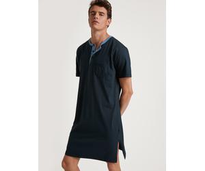 Nachthemd CALIDA "Relax Essentials", Herren, Gr. XXL (58/60), N-Gr, blau (schwarz sapphire), Single Jersey, Obermaterial: 100% Baumwolle, unifarben mit Farbeinsatz, bequem kniefrei, Rundhals, Kleider